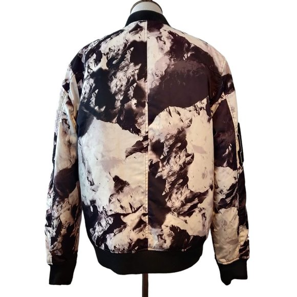 Punk Royal Mens Black White Marbled Tie Dye Snaps Arm Patches Bomber Jacket L - Picture 3 of 11